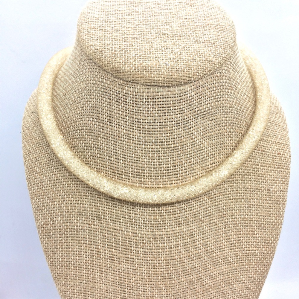 NWOT SWAROVSKI CRYSTALS MESH NECKLACE TUBE CHAMPAGNE GOLD TONE SIZE MEDIUM